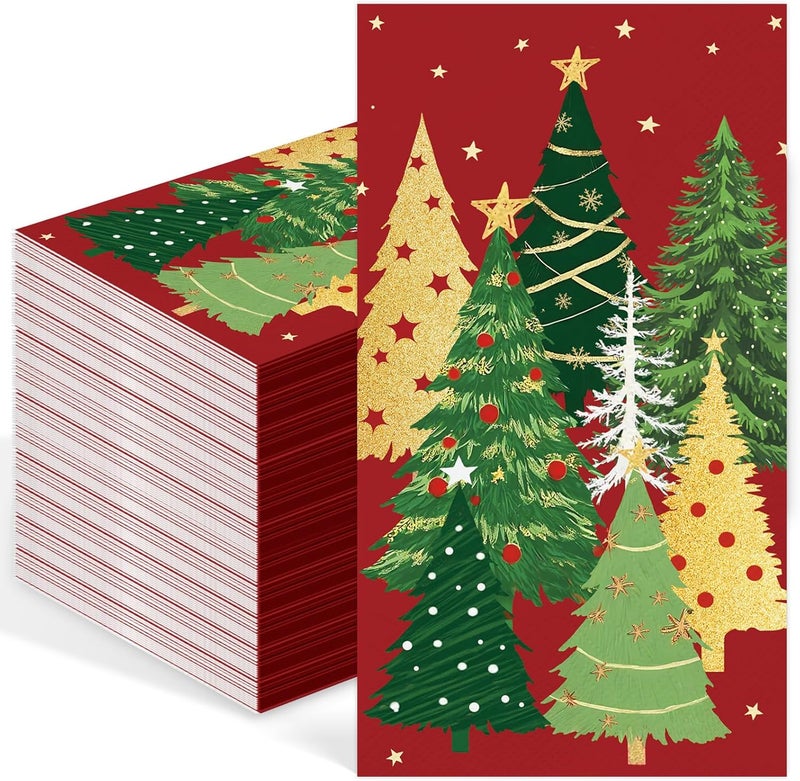 IANFEPH 100 Pcs Christmas Paper Napkins 3 Ply Disposable Bathroom Guest Hand Towels Red Green Xmas Tree Winter Decorative Napkins for Kitchen Dinner Wedding Birthday Holiday Party - Image 1